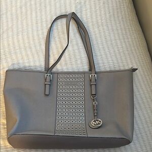 Michael Kors Gray Structured Tote Bag with Geometric Design